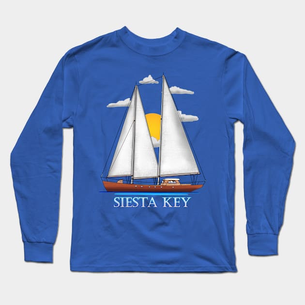 Siesta Key Florida Coastal Nautical Sailing Sailor Long Sleeve T-Shirt by macdonaldcreativestudios